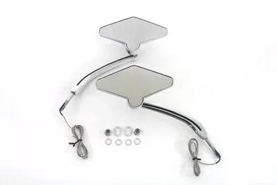 Wyatt Gatling Diamond Shape Mirror Set with Billet Stems - Chrome with Amber LED Turn Signals by Wyatt Gatling