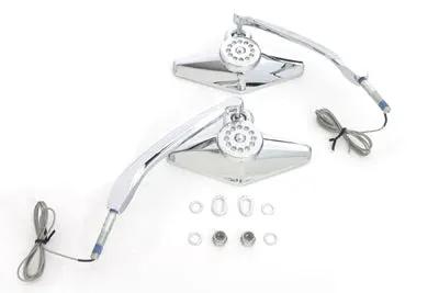 Wyatt Gatling Diamond Shape Mirror Set with Billet Stems - Chrome with Amber LED Turn Signals by Wyatt Gatling