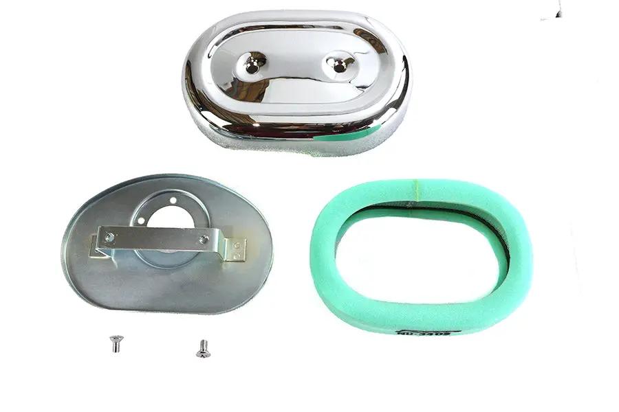 V-Twin Oval Air Cleaner Assembly Chrome for S&S and OKO 1-7/8 inch Shorty Carbs by V-Twin