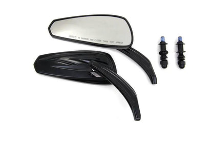 Wyatt Gatling Gloss Black Tribal Teardrop Mirrors with Billet Stems - Fits Harley Davidson 1982-1991 by Wyatt Gatling