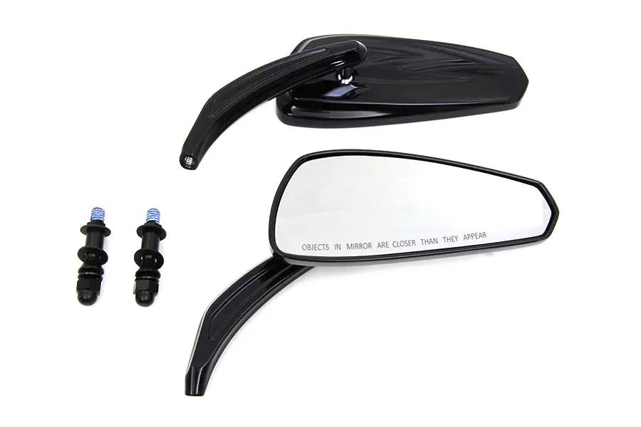 Wyatt Gatling Gloss Black Tribal Teardrop Mirrors with Billet Stems - Fits Harley Davidson 1982-1991 by Wyatt Gatling