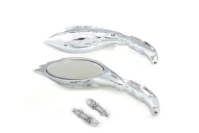 Wyatt Gatling Flame Mirror Set Chrome for Harley Davidson (Part M60-6288) by Wyatt Gatling