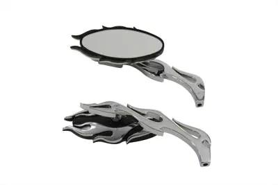 Wyatt Gatling Chrome Fireball Mirror Set with Flame Billet Stems for Harley Davidson 1965-1974 by Wyatt Gatling