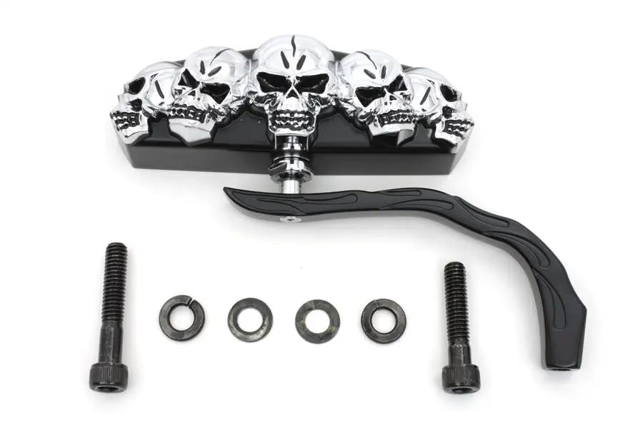 Wyatt Gatling Black 5 Skull Mirror with Billet Worm Stem for Harley Davidson by Wyatt Gatling