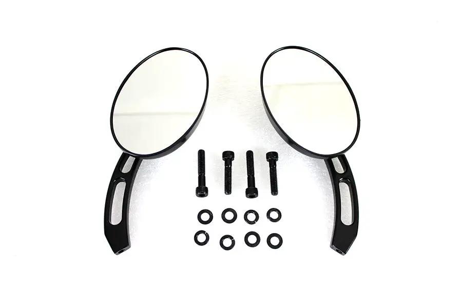Wyatt Gatling Oval Mirror Set with Billet 3 Slot Stem – Black for Harley Davidson 1965-1974 by Wyatt Gatling