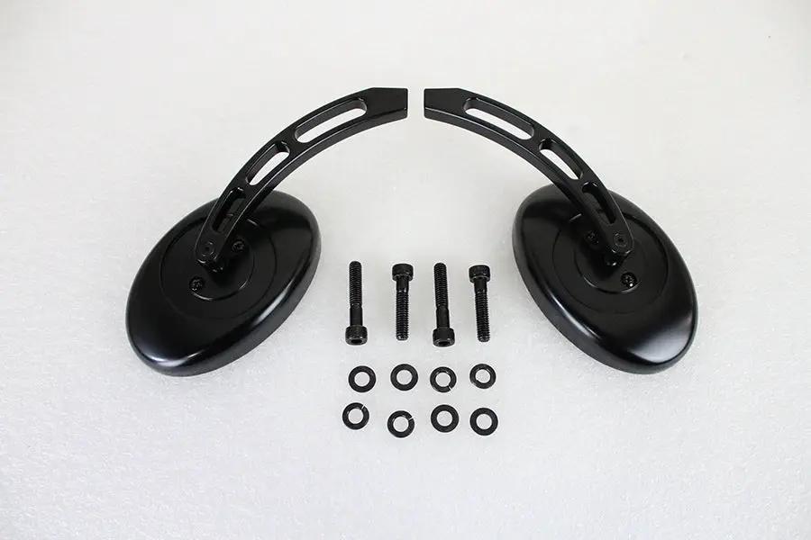 Wyatt Gatling Oval Mirror Set with Billet 3 Slot Stem – Black for Harley Davidson 1965-1974 by Wyatt Gatling