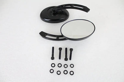 Wyatt Gatling Oval Mirror Set with Billet 3 Slot Stem – Black for Harley Davidson 1965-1974 by Wyatt Gatling