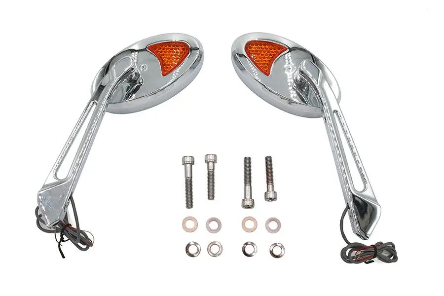 Wyatt Gatling Ellipse Mirror Set with LED Turn Signal for Harley Davidson 1965-1974 by Wyatt Gatling