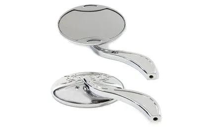 Wyatt Gatling Chrome Oval Mirror Set with Tribal Back and Wide Curved Billet Stems for Harley Davidson by Wyatt Gatling