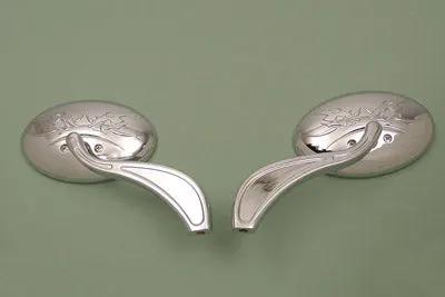 Wyatt Gatling Chrome Oval Mirror Set with Tribal Back and Wide Curved Billet Stems for Harley Davidson by Wyatt Gatling