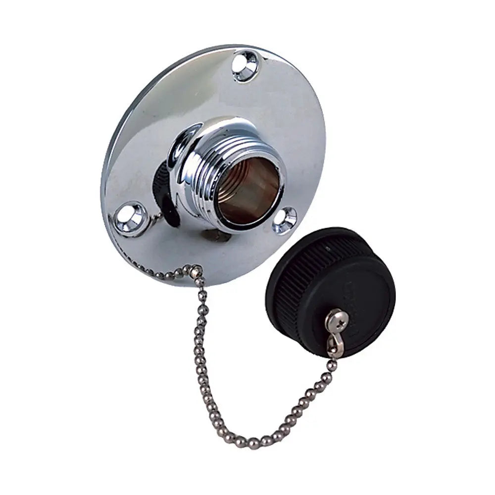 Perko Water Outlet Fitting with Cap, 1/2 inch Male Hose Connection, Chrome Plated Bronze