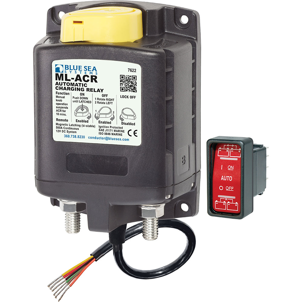 Blue Sea Systems 7622 ML-Series Heavy Duty Automatic Charging Relay with Manual Control and 12V Coil