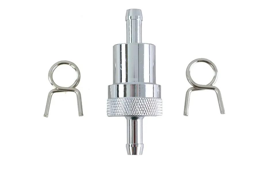 V-Twin Alloy Chrome Fuel Filter with Replaceable Brass Basket - 5/16 Inch by V-Twin