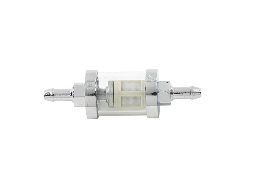 V-Twin Kleer-Thru Fuel Filter Chrome and Glass - 1/4 Inch Mini Fuel Filter with Nylon Filter Unit by V-Twin