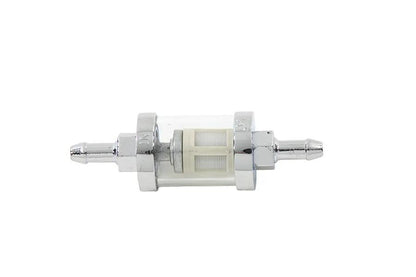 V-Twin Kleer-Thru Fuel Filter Chrome and Glass - 1/4 Inch Mini Fuel Filter with Nylon Filter Unit by V-Twin