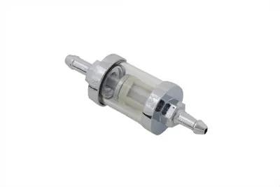 V-Twin Kleer-Thru Fuel Filter Chrome and Glass - 1/4 Inch Mini Fuel Filter with Nylon Filter Unit by V-Twin