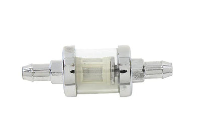 V-Twin Kleer-Thru Fuel Filter Chrome and Glass - 5/16 Inch Mini Fuel Filter with Nylon Filter Unit by V-Twin