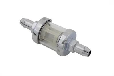V-Twin Kleer-Thru Fuel Filter Chrome and Glass - 5/16 Inch Mini Fuel Filter with Nylon Filter Unit by V-Twin
