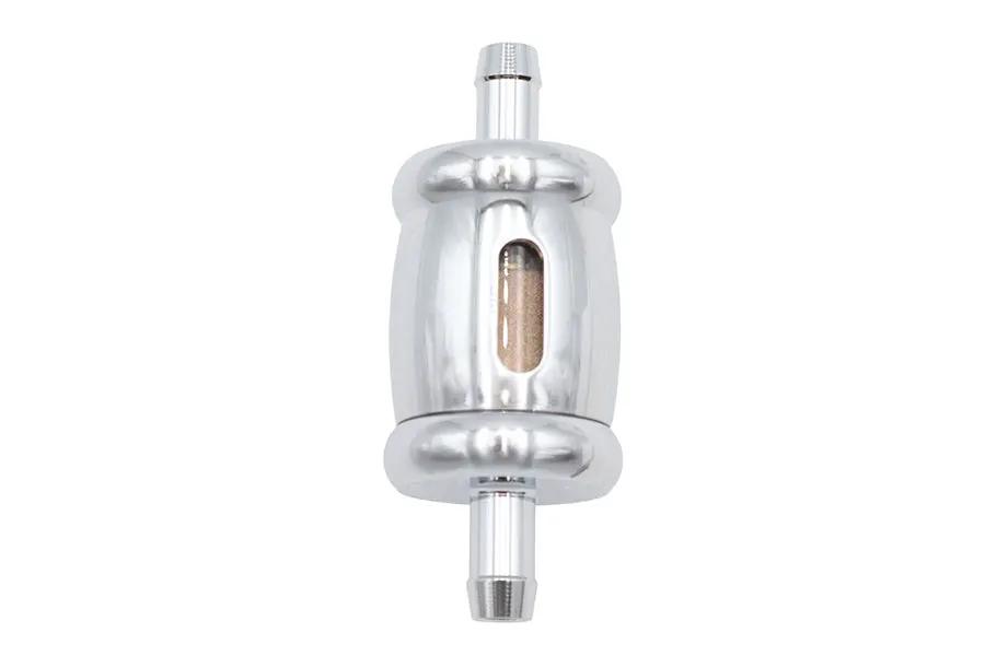 V-Twin Chrome Billet Radius Style Fuel Filter for 5/16 Inch Hose - Durable and Stylish Performance by V-Twin