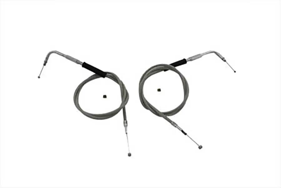 V-Twin 42 Inch Stainless Steel Throttle and Idle Cable Set with UV-Resistant Clear Coating by V-Twin