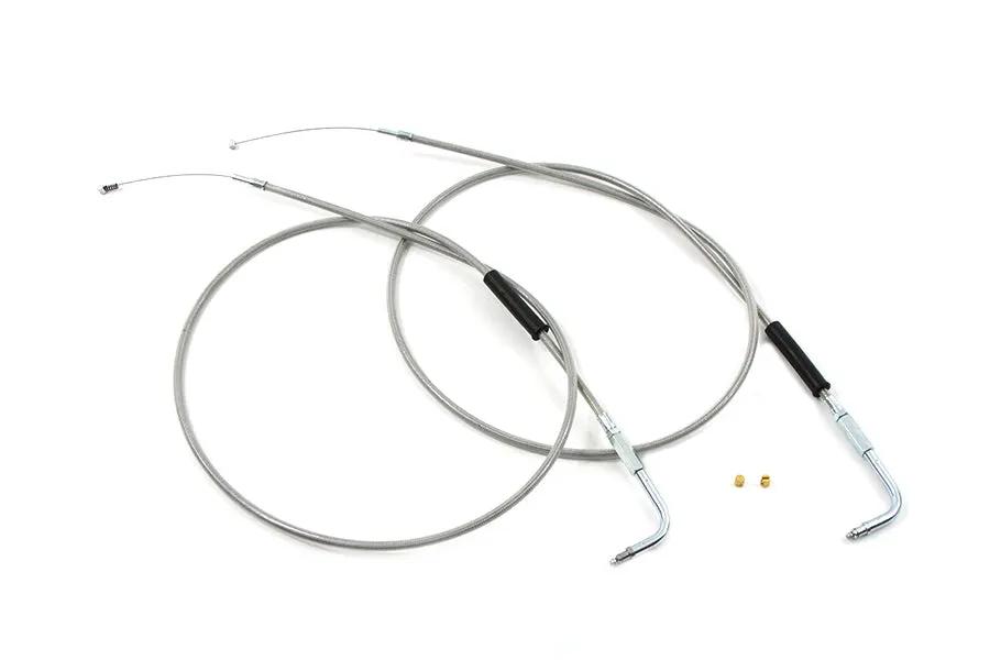 V-Twin 28-0113SP-17 Braided Stainless Steel Throttle and Idle Cable Set with 90 Degree Elbow Fitting for Harley Davidson FXST Models by V-Twin