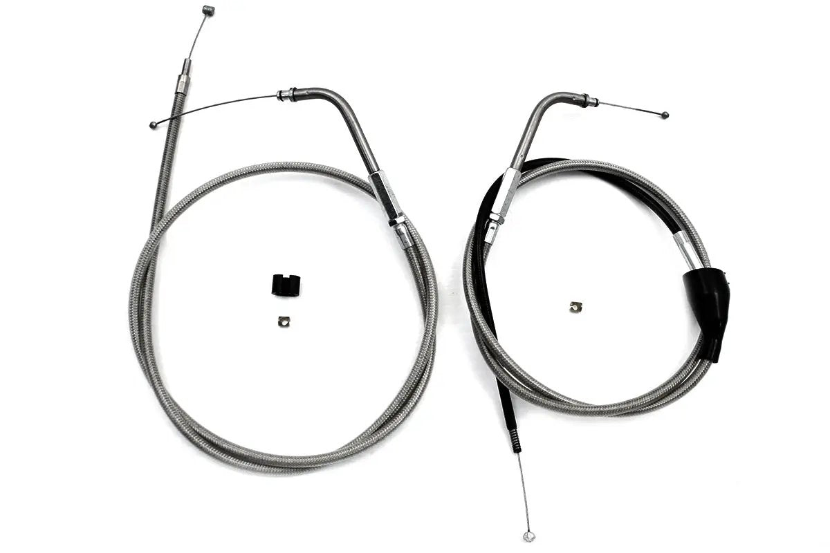 V-Twin 46 Inch Stainless Steel Throttle and Idle Cable Set with Cruise Control Switch for Harley Davidson FLT and FLHTCUI by V-Twin