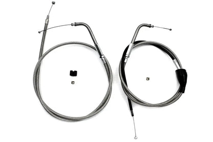 V-Twin 46 Inch Stainless Steel Throttle and Idle Cable Set with Cruise Control Switch for Harley Davidson FLT and FLHTCUI by V-Twin