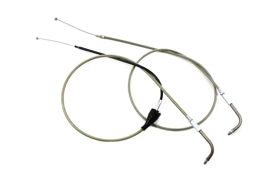 V-Twin 46 Inch Stainless Steel Throttle and Idle Cable Set with Cruise Control Switch for Harley Davidson FLT and FLHTCUI by V-Twin