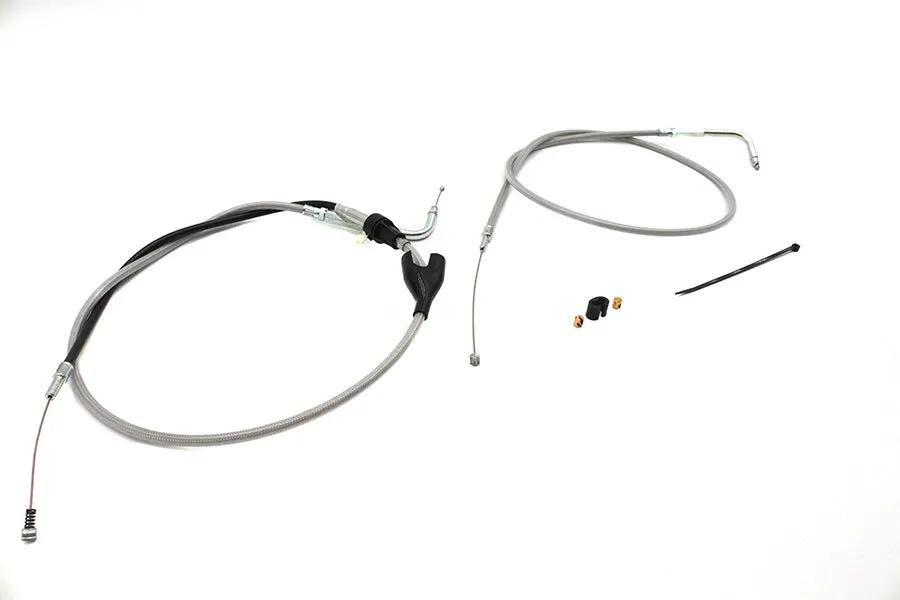 V-Twin 28-0119SPK 43-inch Stainless Steel Throttle and Idle Cable Set with Clear Coating for Harley Davidson FLH Series by V-Twin