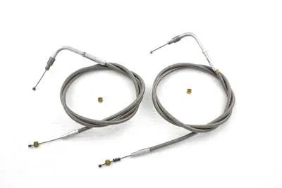 V-Twin 42 Inch Stainless Steel Throttle and Idle Cable Set for Harley-Davidson FXST and FLST Models by V-Twin