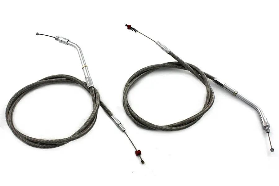 V-Twin Stainless Steel Throttle and Idle Cable Set for Harley Davidson FX and FL Models by V-Twin