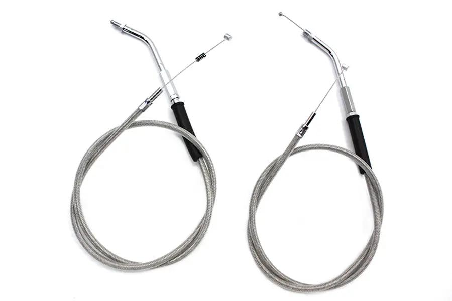 V-Twin Stainless Steel Throttle and Idle Cable Set with 38 Inch Casing for Harley Davidson FX and FL Models - Part #28-0111SP by V-Twin