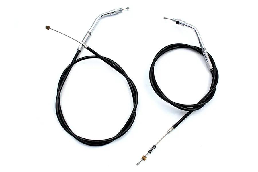 V-Twin Black Throttle and Idle Cable Set with 36.81 Inch Casing for Harley Davidson Models by V-Twin