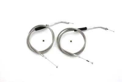 V-Twin Stainless Steel Throttle and Idle Cable Set with 45.83 Inch Length for Harley Davidson FX and FL Models by V-Twin