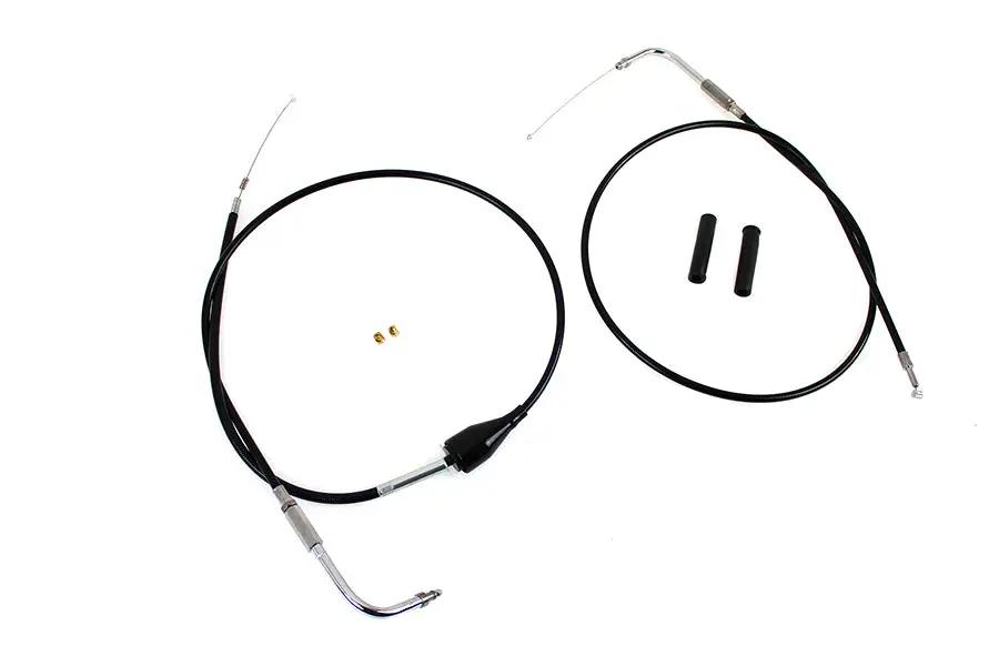 V-Twin 24301 43 Inch Stainless Steel Throttle and Idle Cable Set with Black Coating for Harley Davidson FLH Models by V-Twin