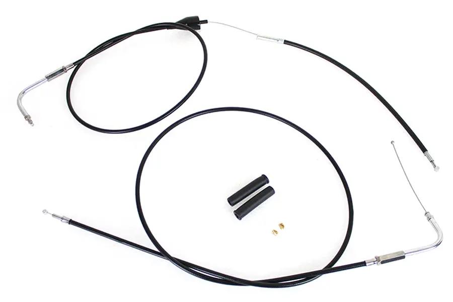 V-Twin Stainless Steel Throttle and Idle Cable Set with Black Coating for Harley Davidson FLH 2002-2007 by V-Twin