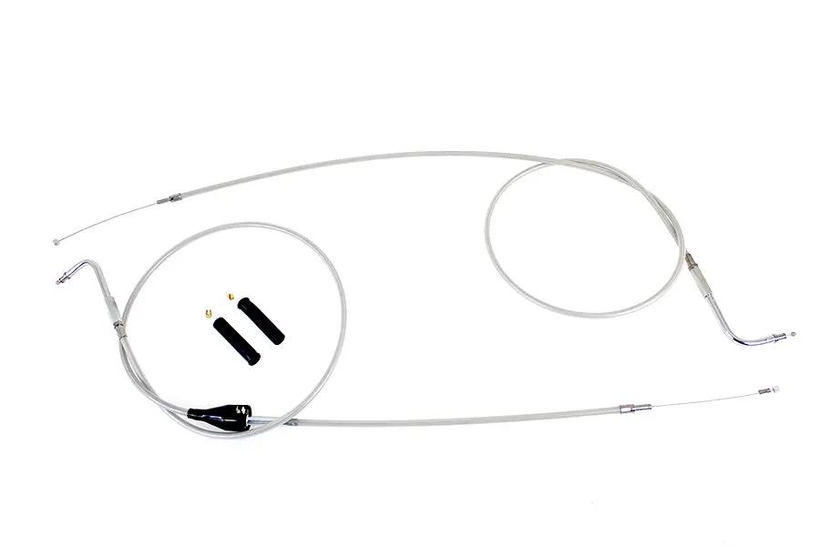 V-Twin Stainless Steel Throttle and Idle Cable Set with Clear Coat – Fits Harley Davidson FLHTCU & FLHTC (Part #24304) by V-Twin