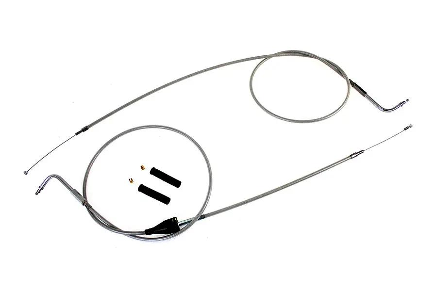 V-Twin Stainless Steel Throttle and Idle Cable Set with Clear Coat – Fits Harley Davidson FLHTCU & FLHTC (Part #24304) by V-Twin