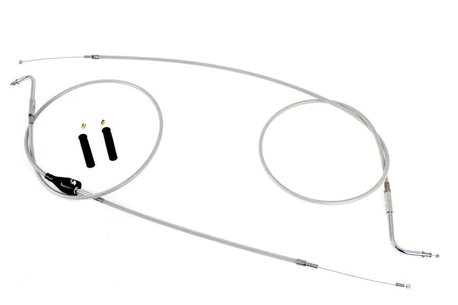 V-Twin Stainless Steel Throttle and Idle Cable Set with Clear Coat – Fits Harley Davidson FLHTCU & FLHTC (Part #24304) by V-Twin
