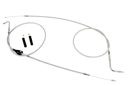 V-Twin Stainless Steel Throttle and Idle Cable Set with Clear Coat – Fits Harley Davidson FLHTCU & FLHTC (Part #24304) by V-Twin