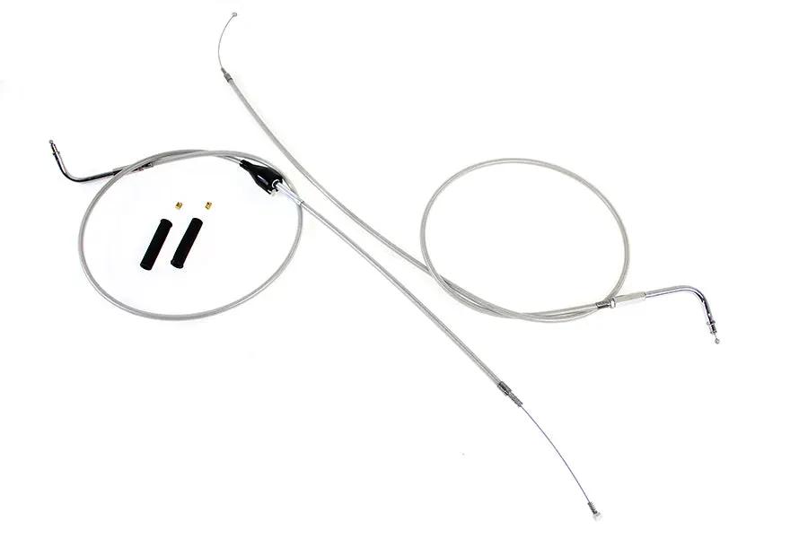 V-Twin Stainless Steel Throttle and Idle Cable Set with Clear Coat – Fits Harley Davidson FLHTCU & FLHTC (Part #24304) by V-Twin