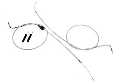 V-Twin Stainless Steel Throttle and Idle Cable Set with Clear Coat – Fits Harley Davidson FLHTCU & FLHTC (Part #24304) by V-Twin