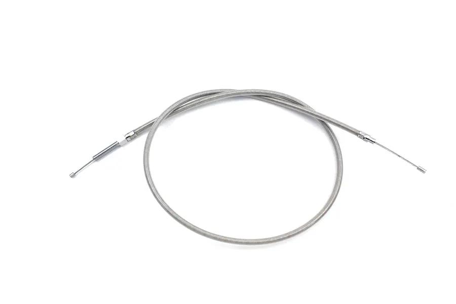 V-Twin 53.31 inch Braided Stainless Steel Clutch Cable with Clear Coat for Harley Davidson by V-Twin
