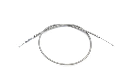 V-Twin 53.31 inch Braided Stainless Steel Clutch Cable with Clear Coat for Harley Davidson by V-Twin