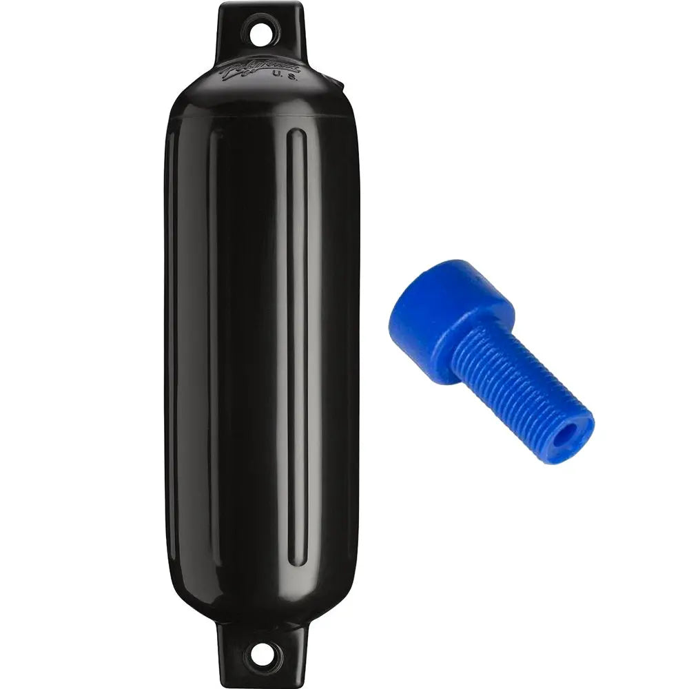Polyform G-3 Twin Eye Fender 5.5 inch x 19 inch - Black with Air Adapter | Durable Marine Fender for Trailers and Moorings