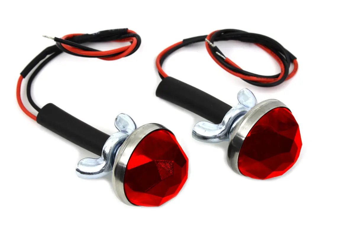 V-Twin 37-1428 Red LED Reflector Set for Motorcycles with Faceted Design and Glass Lens by V-Twin