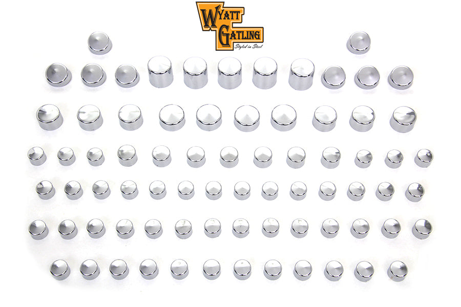 V-Twin Wyatt Gatling Chrome Bolt Cap 76 Piece Cover Kit for Harley Davidson FXD