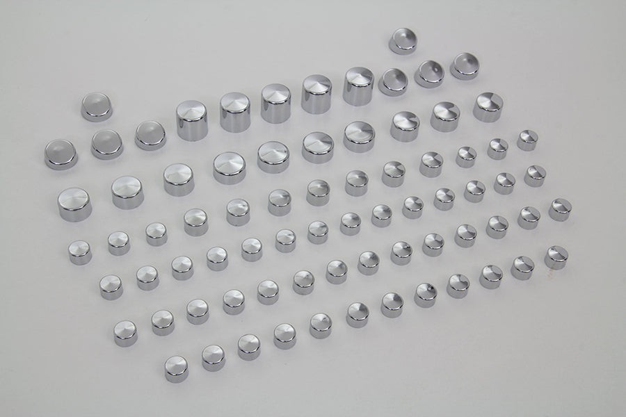 V-Twin Wyatt Gatling Chrome Bolt Cap 76 Piece Cover Kit for Harley Davidson FXD