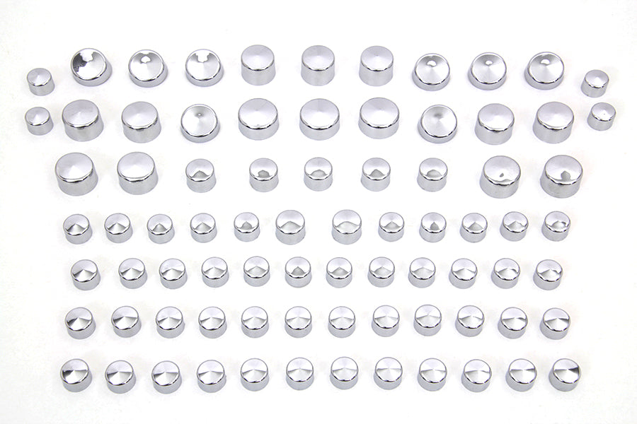 V-Twin Wyatt Gatling Chrome Bolt Cap Cover Kit - 79 Pieces for Harley Davidson FXST Models