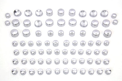 V-Twin Wyatt Gatling Chrome Bolt Cap Cover Kit - 79 Pieces for Harley Davidson FXST Models